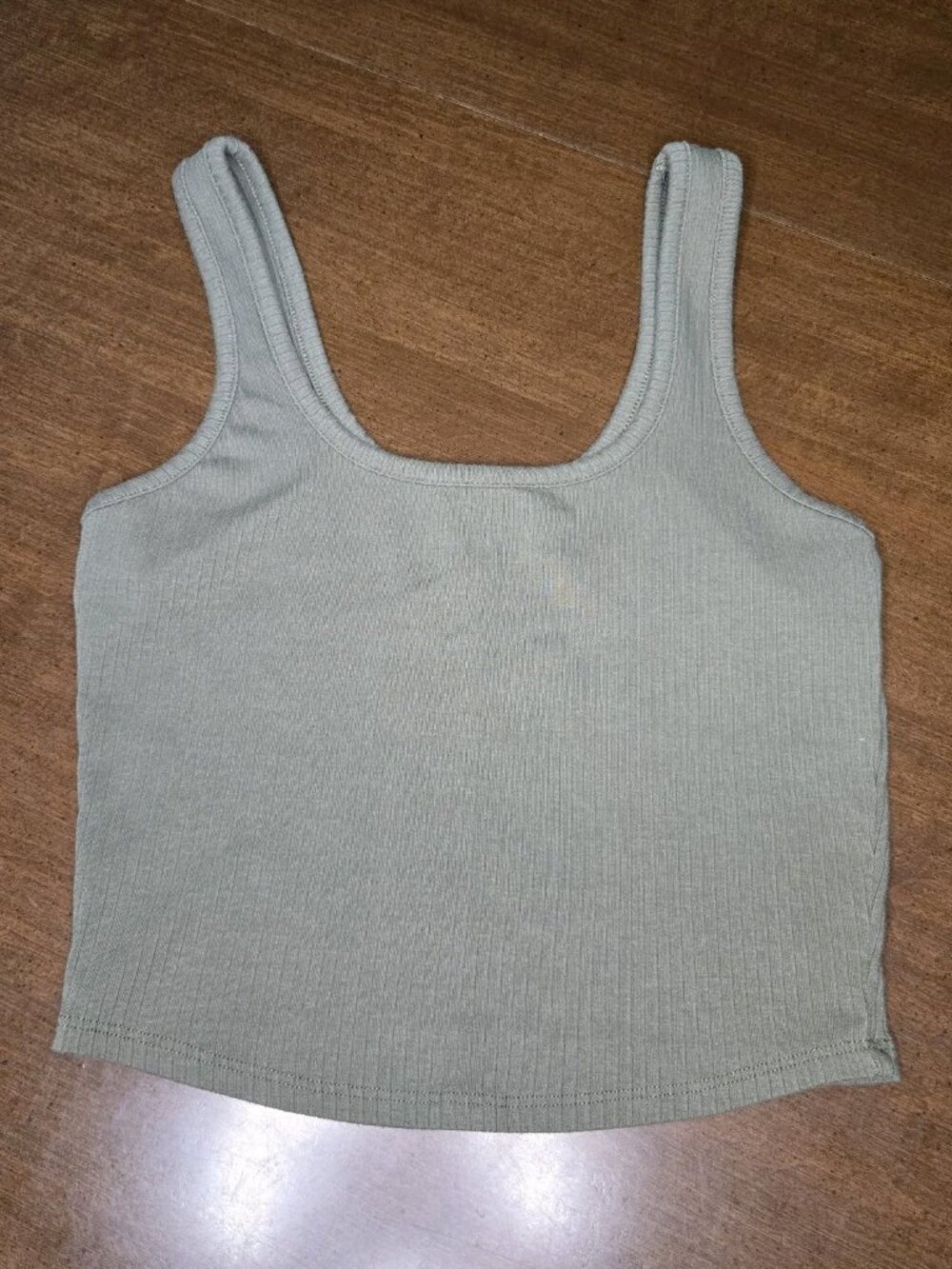 Tilly's Green Ribbed Knit Cropped Scoop Neck Wide Strap Tank Top Medium